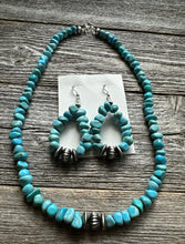 Load image into Gallery viewer, Sterling Silver Blue Turquoise Nuggets Bead Necklace W Earrings Set Gift 18 Inch