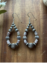 Load image into Gallery viewer, Pink Rhodochrosite Sterling Silver Pearls Bead Earrings 2.75 Inch