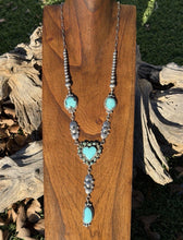 Load image into Gallery viewer, Navajo Sterling Silver Blue Turquoise Heart Lariat Pearls Bead Chain Necklace RY