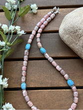 Load image into Gallery viewer, Sterling Silver Rhodochrosite Turquoise Bead Necklace. 18 inch. Gift