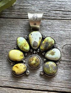 Navajo Sterling Silver Green Palomino Turquoise Naja Pendant Handmade KY