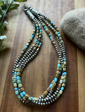Load image into Gallery viewer, Sterling Silver Multi Strand Blue Green Turquoise Nuggets Pearls Bead Necklace