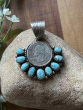 Load image into Gallery viewer, Navajo Sterling Silver Turquoise Quarter Dollar Coin Pendant. KY