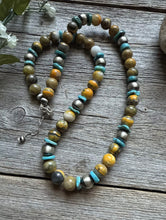 Load image into Gallery viewer, Sterling Silver Bumblebee Jasper Turquoise W Pearls Bead Necklace. 22 inch