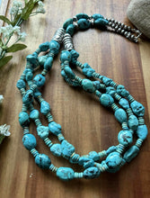 Load image into Gallery viewer, Sterling Silver Multi Strand Turquoise Nuggets Bead Necklace. 28 inch. Gift
