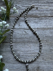 Southwestern Sterling Silver Lariat Y Pearls Bead Necklace 18 Inch