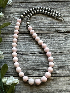 Sterling Silver 8mm Pink Conch Round Bead W Pearls Necklace. 20 inch