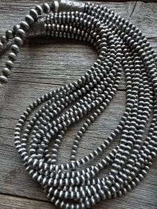 4mm Multi 10 Strand 925 Sterling Silver Oxidized Pearls Bead Necklace 24 Inch