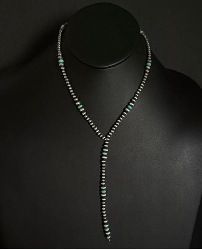 Sterling Silver Turquoise W Pearls Bead Lariat Y Necklace. 26 inch