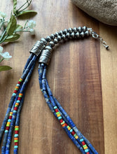 Load image into Gallery viewer, Sterling Silver Multi Strand Stone Heishi Lapis Pearls Bead Necklace 24 inch