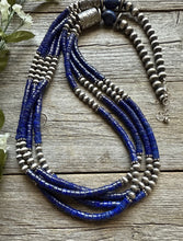 Load image into Gallery viewer, Sterling Silver Multi Strand Lapis W Pearls Bead Necklace 30 inch
