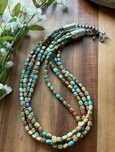 Load image into Gallery viewer, Sterling Silver Multi Strand Blue Green Turquoise Pearls Bead Necklace 22 Inch