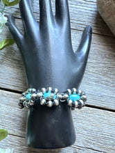 Load image into Gallery viewer, Floral Sterling Silver Turquoise Pearls Bead Bracelet. 6 Inch