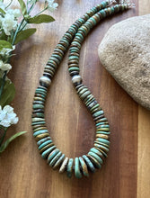 Load image into Gallery viewer, Sterling Silver Graduated Green Turquoise Bead Necklace. 18 inch