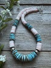Load image into Gallery viewer, Sterling Silver Graduated Pink Conch Turquoise Bead Necklace 20 Inch
