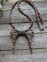 Load image into Gallery viewer, Bow Sterling Silver Multi Graduated Spiny Oyster Pearls Bead Necklace 24 inch