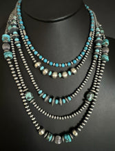 Load image into Gallery viewer, Lot of 5 Sterling Silver Turquoise Pearls Bead Necklaces Set. 16 - 24 inch. Gift