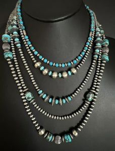 Lot of 5 Sterling Silver Turquoise Pearls Bead Necklaces Set. 16 - 24 inch. Gift