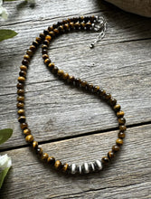 Load image into Gallery viewer, Southwestern 925 Sterling Silver Tigers Eye Pearls Bead Necklace 18 inch