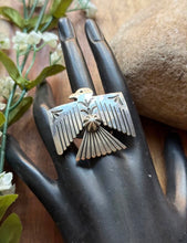 Load image into Gallery viewer, Navajo Sterling Silver Thunderbird Stamped Adjustable Ring Sunshine Reeves