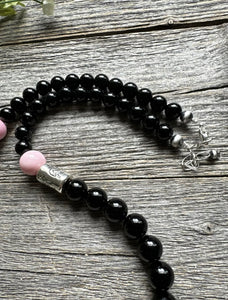 Mens Sterling Silver Black Onyx Pink Conch Kokopelli Bead Necklace 20 inch Gift