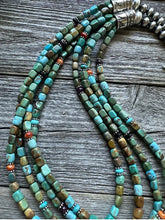 Load image into Gallery viewer, Sterling Silver Multi Strand Blue Green Turquoise Stone Bead Necklace 24 inch