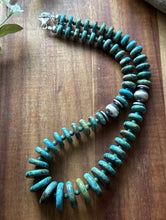 Load image into Gallery viewer, Sterling Silver Graduated Green Turquoise Rondelle Bead Necklace. 18 inch