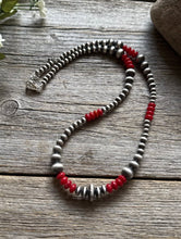 Load image into Gallery viewer, Red Coral Multi Graduated Sterling Silver Pearls Bead Necklace 18 inch 4mm -8mm