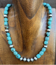 Load image into Gallery viewer, Sterling Silver Blue Turquoise W Pearls Bead Necklace. 18 inch