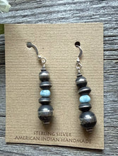 Load image into Gallery viewer, Sterling Silver Blue Larimar W Pearls Bead Drop Earrings. 2 Inch