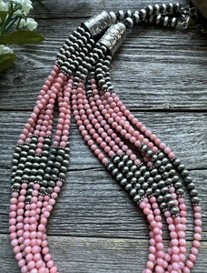 Sterling Silver Multi Strand Pink Coral W Pearls Bead Necklace 24 Inch