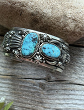 Load image into Gallery viewer, Navajo Native Sterling Silver Turquoise Cuff Bracelet H Piasso