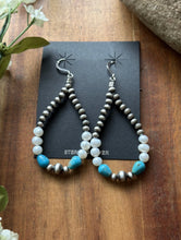 Load image into Gallery viewer, Sterling Silver Freshwater Pearl Turquoise Pearls Bead Loop Hoop Earrings