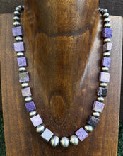 Load image into Gallery viewer, Sterling Silver Purple Charoite W Pearls Bead Necklace. 18 Inch Gift