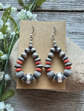 Load image into Gallery viewer, Sterling Silver Red Spiny Oyster Shell W Pearls Bead Loop Earrings. 2.4 Inch