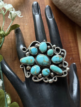 Load image into Gallery viewer, Navajo Sterling Silver Sonoran Gold Turquoise Cluster Ring. Size 8 Geneva