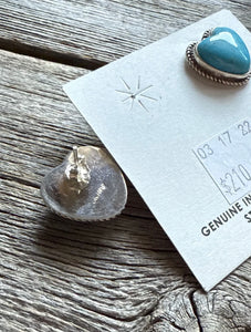 Navajo Sterling Silver Blue Turquoise Heart Stud Earrings. Gift
