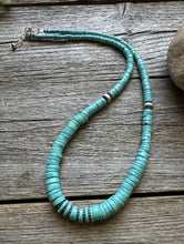 Load image into Gallery viewer, Sterling Silver Graduated Heishi Turquoise Bead Necklace. 18 inch