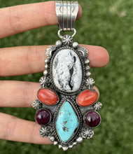 Load image into Gallery viewer, Navajo Sterling Silver Multi Stone Turquoise Spiny Oyster Pendant. C Yazzie