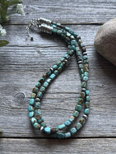 Load image into Gallery viewer, Sterling Silver Multi 2 Strand Blue Green Turquoise Bead Necklace. 18 inch
