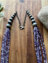 Load image into Gallery viewer, Sterling Silver Purple Charoite W Pearls Multi Strand Bead Necklace 28 Inch Gift