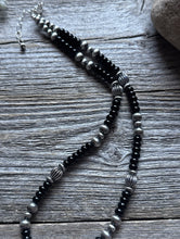 Load image into Gallery viewer, Southwestern Sterling Silver Black Onyx Pearls Bead Necklace 18 inch Gift