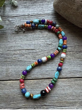 Load image into Gallery viewer, Sterling Silver Multi Color Stone Spiny Turquoise Bead Necklace. 18 inch. Gift