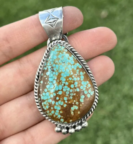 Native American Sterling Silver Number 8 Turquoise Pendant Tillie Jon Handmade