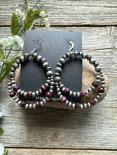 Load image into Gallery viewer, Southwestern Sterling Silver Purple Spiny Oyster Pearls Double Loop Earrings