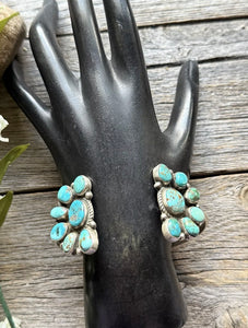Navajo Native Sterling Silver Turquoise Cluster Cuff Bracelet Geraldine James