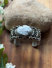 Load image into Gallery viewer, Tsosie White TO Sterling Silver White Buffalo Turquoise Cuff Bracelet Navajo