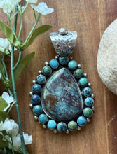 Load image into Gallery viewer, Navajo Native American Handmade Sterling Silver Turquoise Cluster Pendant KY