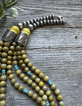 Load image into Gallery viewer, Sterling Silver Multi Strand Bumblebee Jasper Turquoise Pearls Bead Necklace 24”