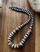 Load image into Gallery viewer, Sterling Silver Spiny Oyster Turquoise W Pearls Bead Necklace. 18 inch